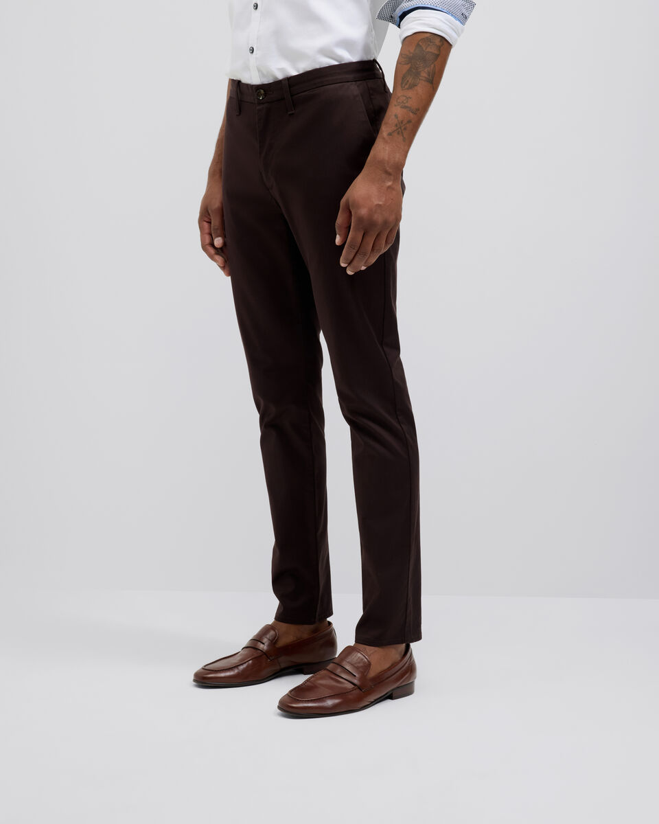 Ultra Slim Cotton-Tencel Chino, Chocolate, hi-res